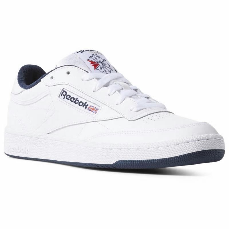 Reebok Club C 85 Tenisky Damske - Biele/Námornícka Modrá DK9390WG